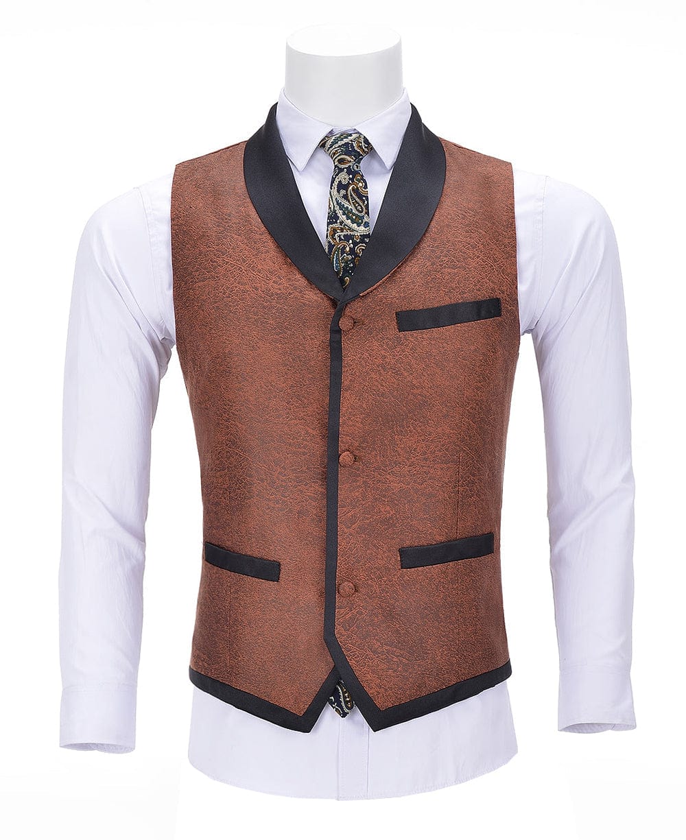 aesido Formal Orange Suit Vest Slim Fit Patterned Shawl Lapel Waistcoat