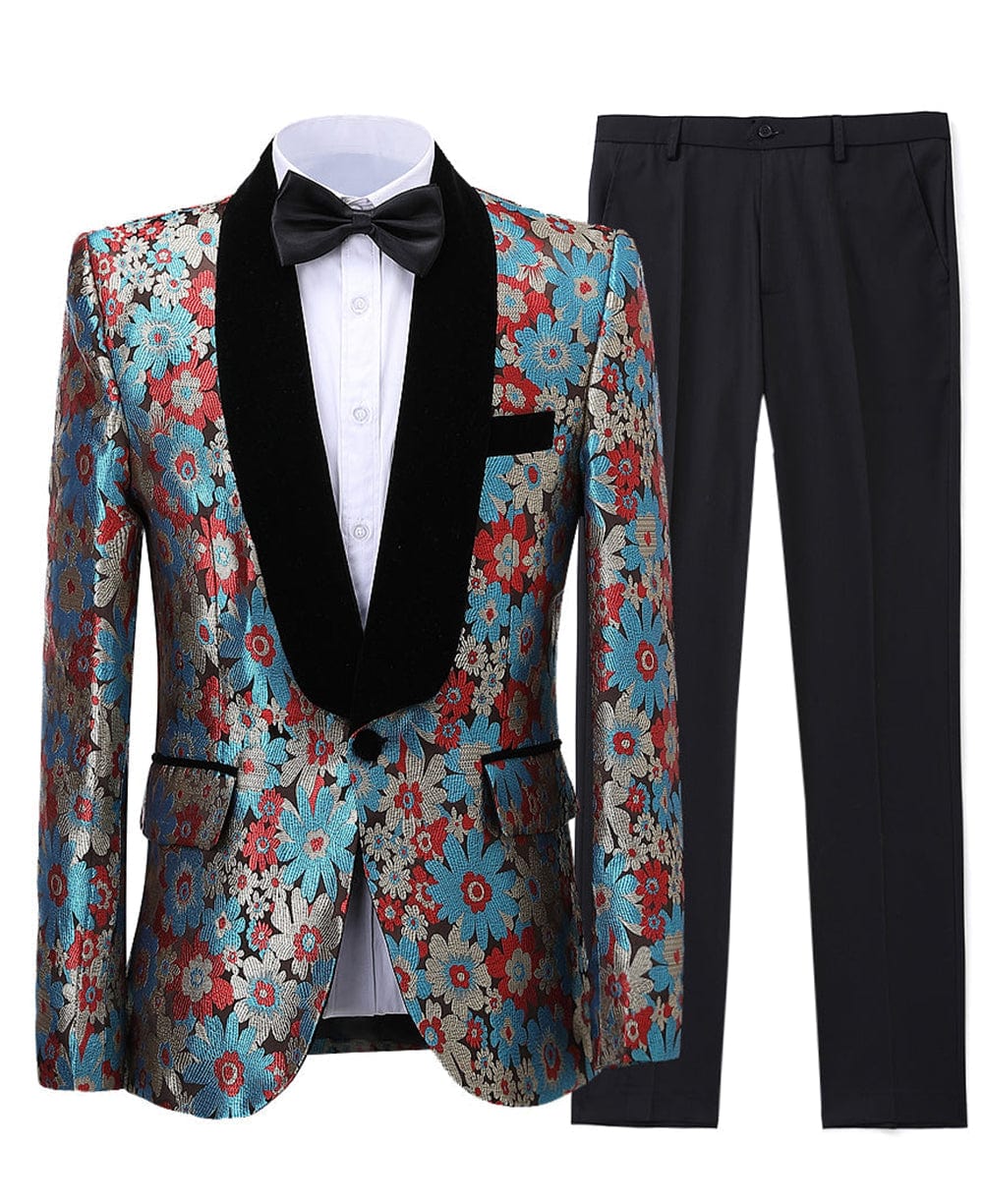 aesido Formal Patterned 2 Pieces Mens Suit Shawl Lapel Tuxedos (Blazer+Pants)