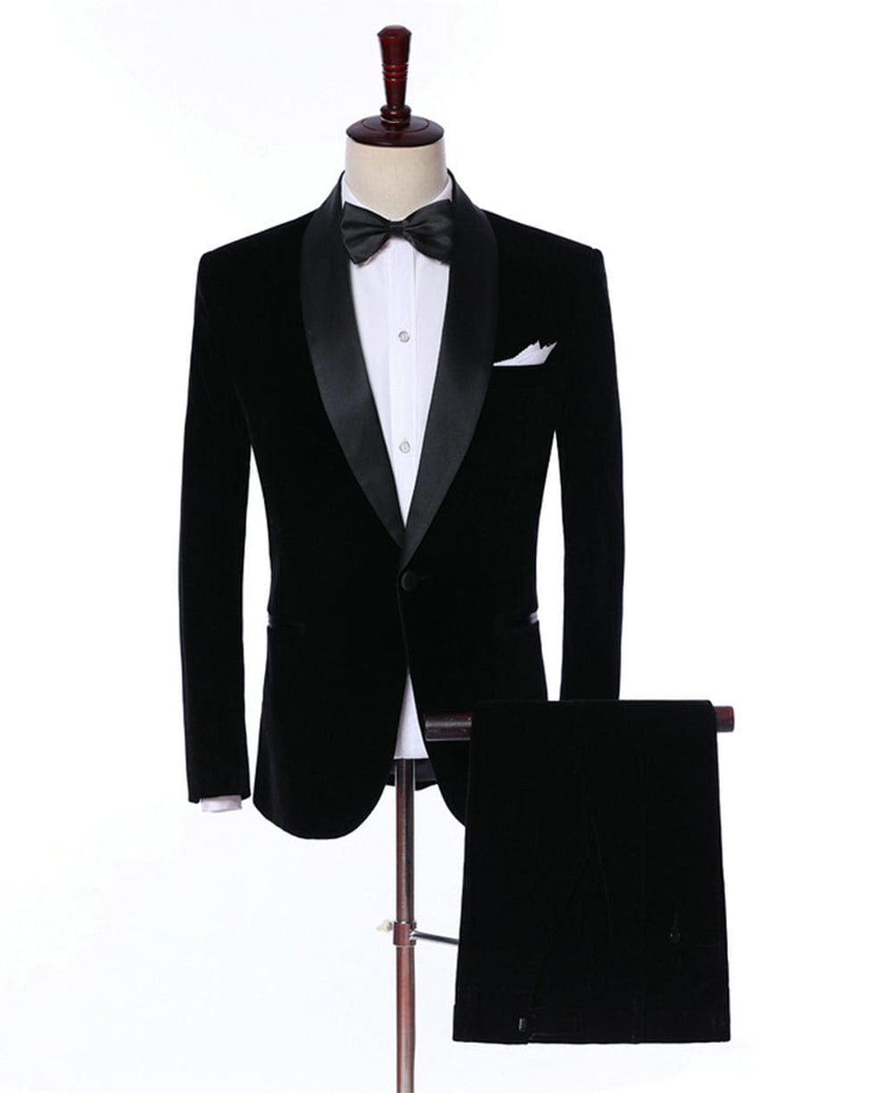 aesido Formal Shawl Lapel Tuxedos Velveteen 2 Pieces Mens Suit (Blazer+Pants)