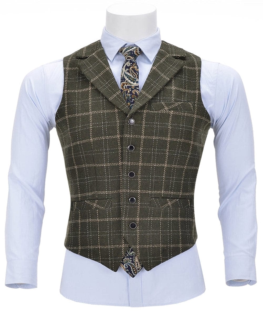 aesido Formal Slim Fit Suit Vest Plaid Notch Lapel Waistcoat