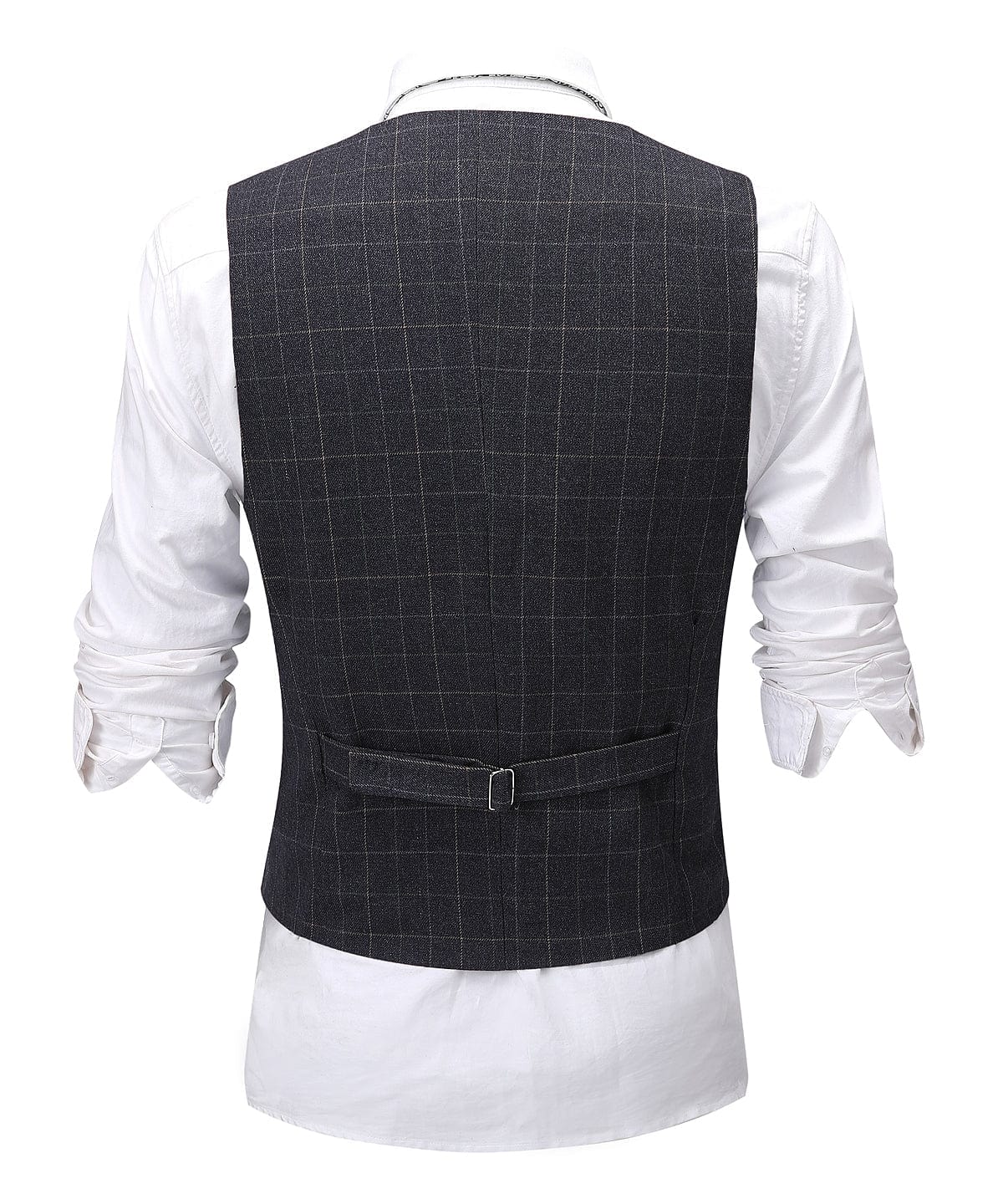 aesido Formal Suit Vest Black Plaid V Neck Waistcoat