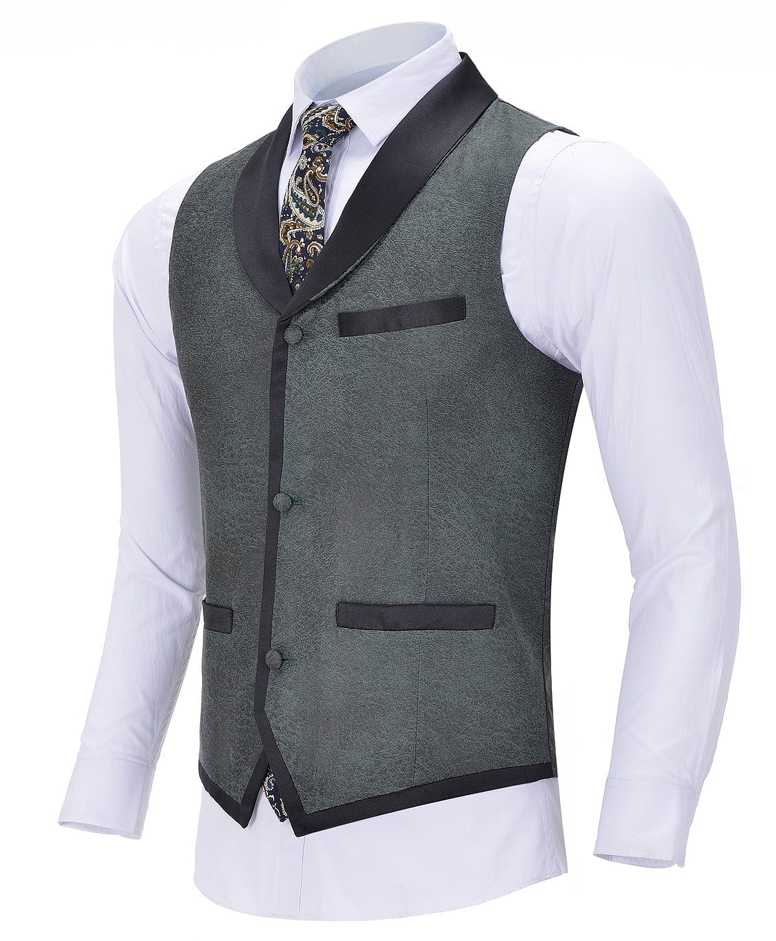 aesido Formal Suit Vest Slim Fit Patterned Shawl Lapel Waistcoat