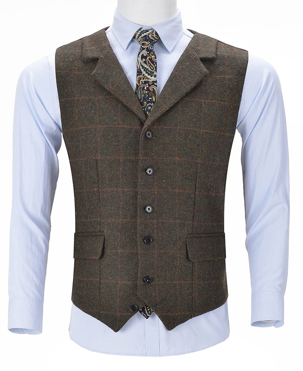 aesido Formal Tweed Plaid Notch Lapel Waistcoat Slim Fit Suit Vest