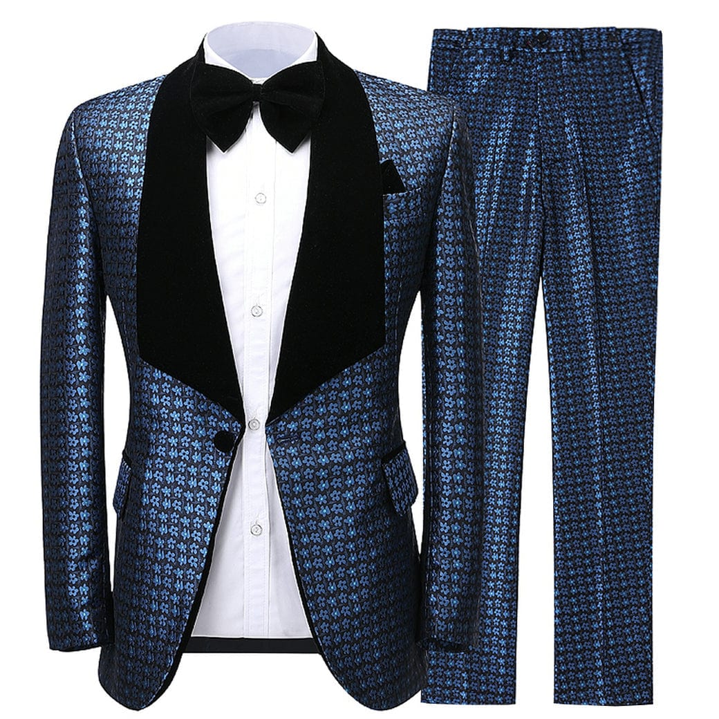 aesido Houndstooth 2 Pieces Mens Suit Shawl Lapel Tuxedos (Blazer+Pants)