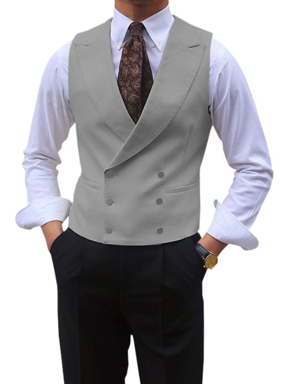 aesido Leisure Double Breasted Peak Lapel Men Waistcoat