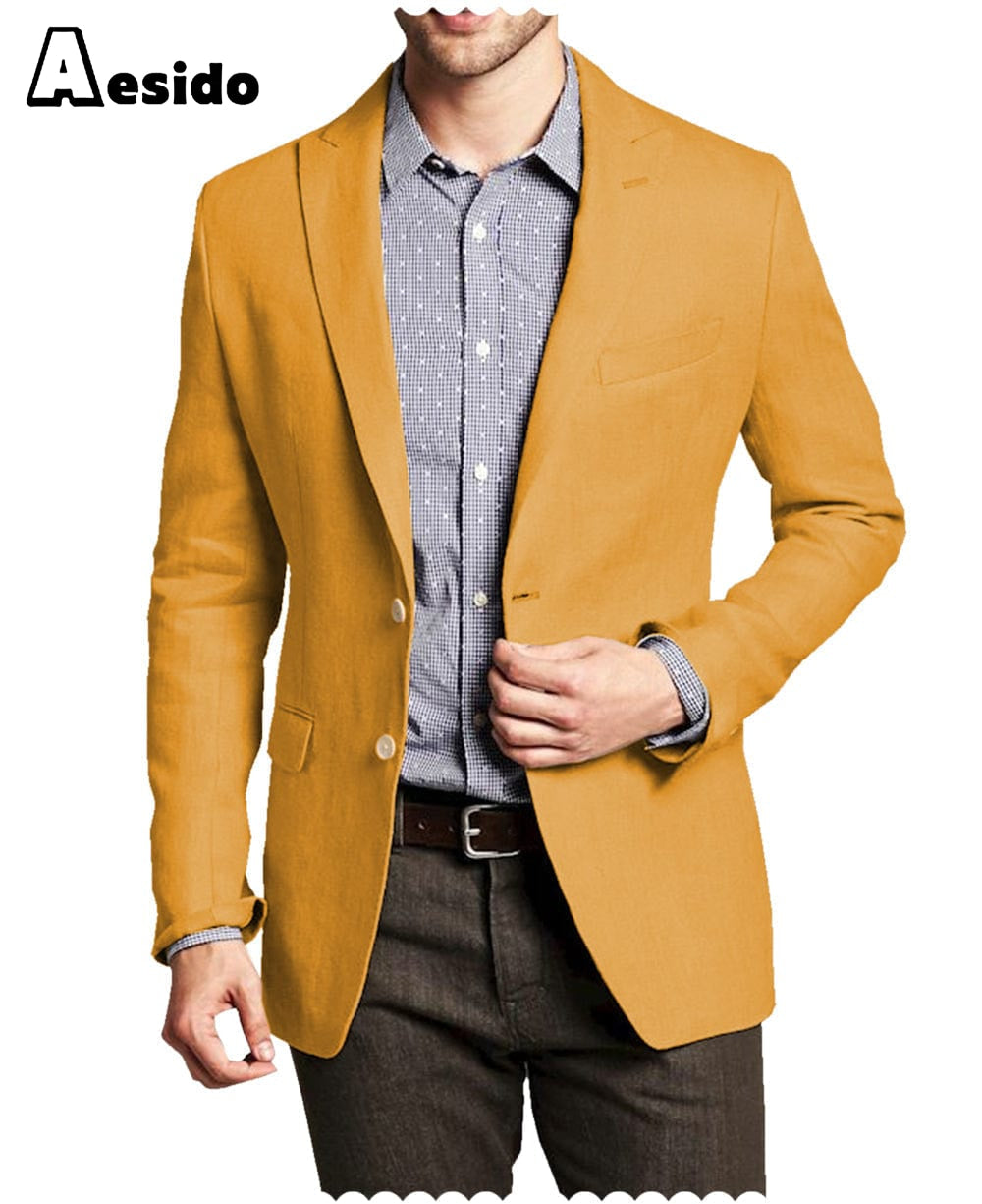 aesido Men Double Button Notch Lapel Blazer