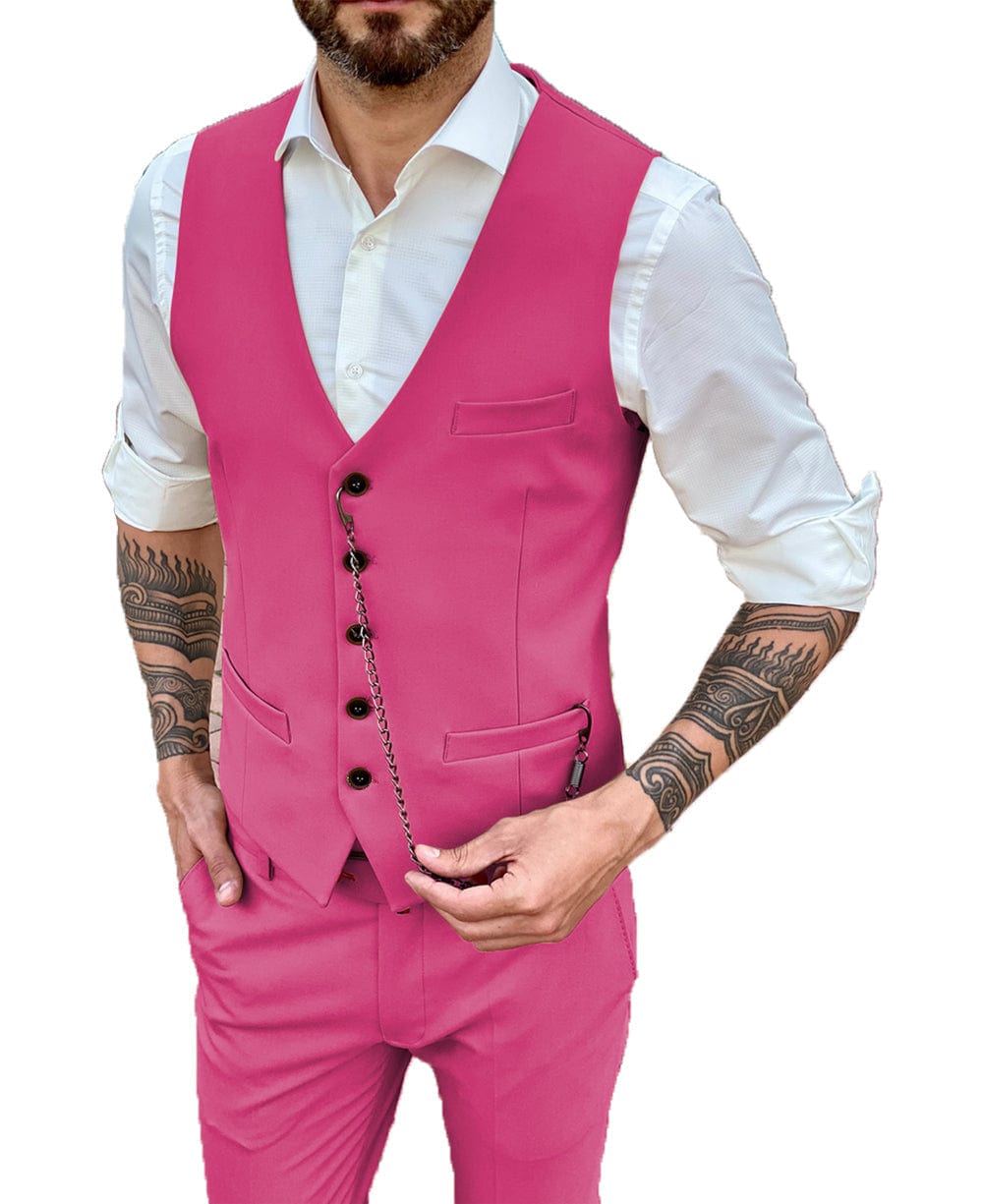 aesido Men's 2 Pieces Single Breasted V Neck Waistcoat（Vest+Pants）