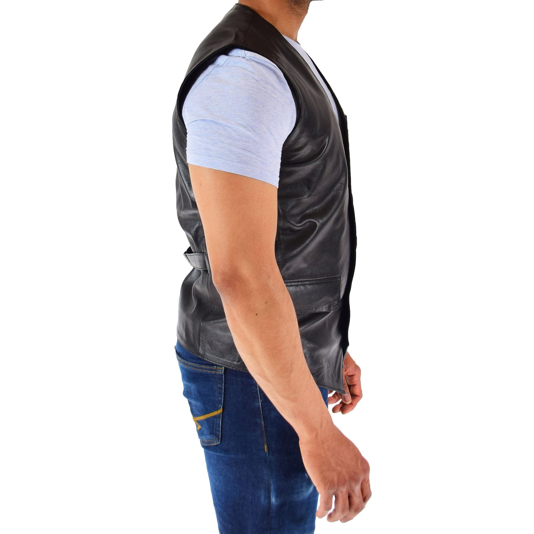 aesido Men's Black Vintage V Neck Leather Vest