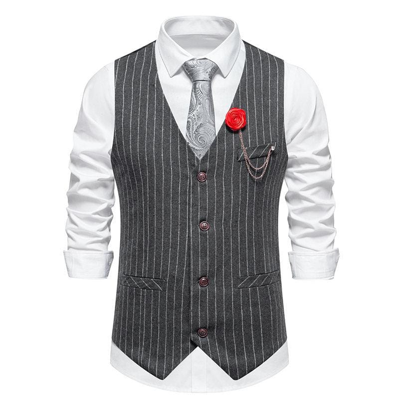 aesido Men's Business Casual Single Breasted V Neck Striped Vest