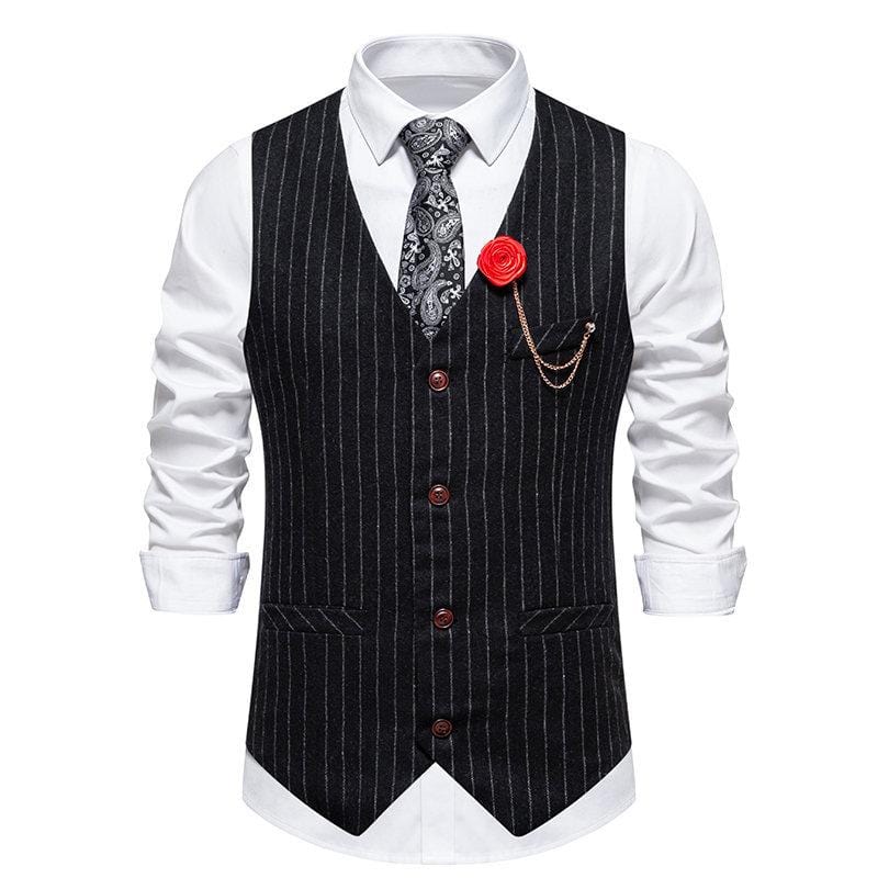 aesido Men's Business Casual Single Breasted V Neck Striped Vest