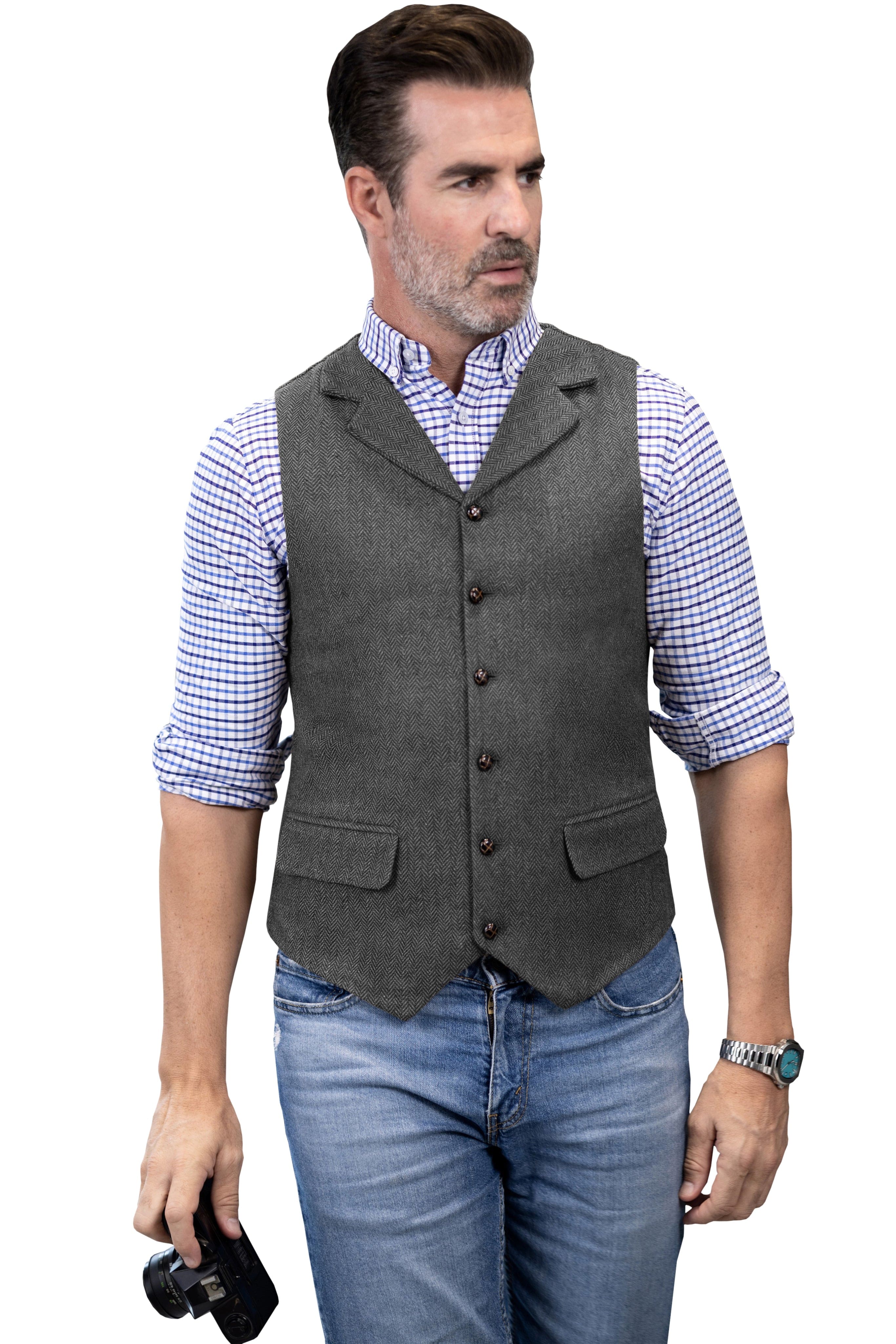 aesido Men's Business Notch Lapel Waistcoat