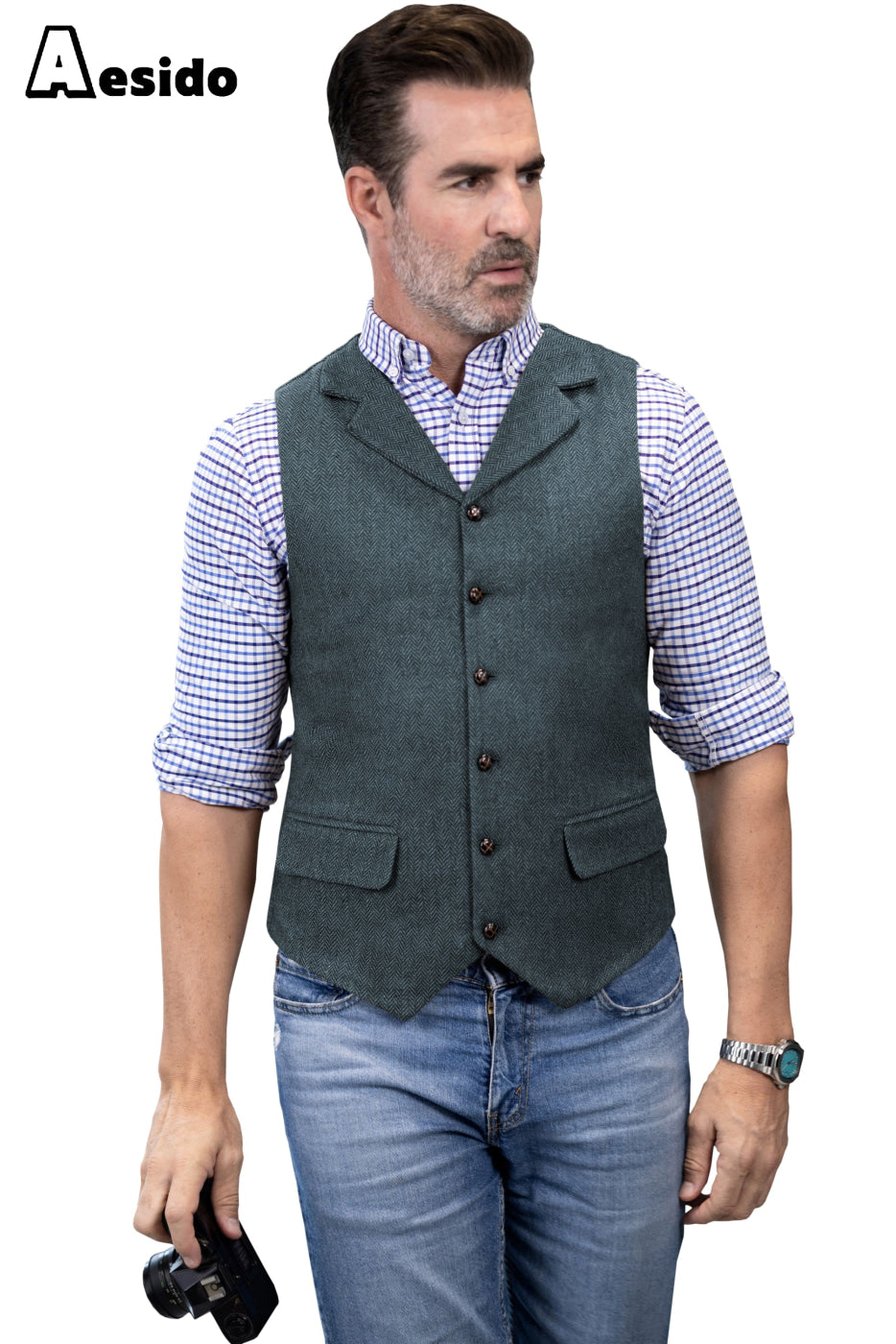 aesido Men's Business Notch Lapel Waistcoat