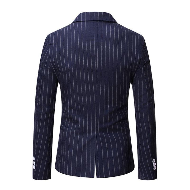 aesido Men's Casual Striped Peak Lapel Double Breasted Blazer