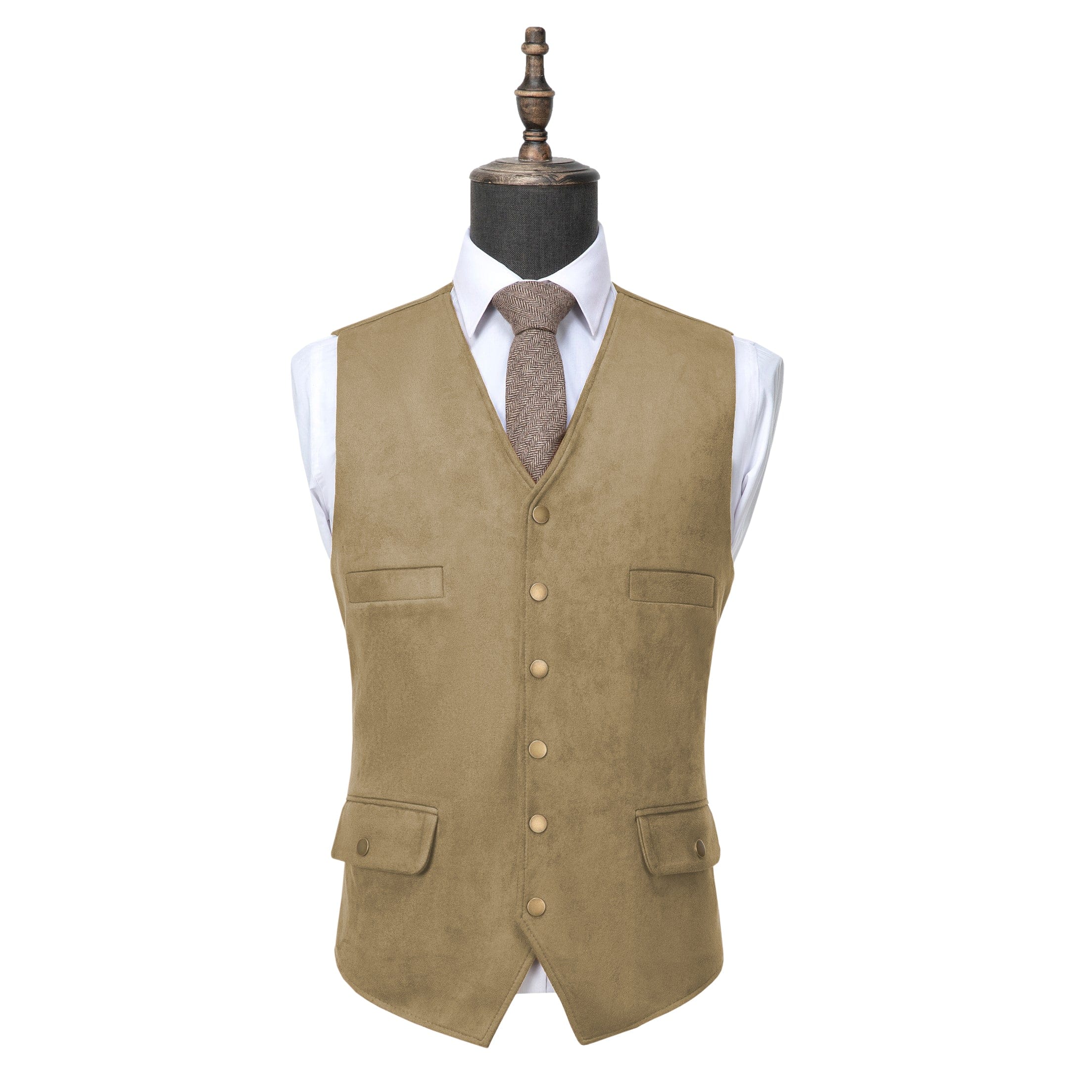 aesido Men's Casual V Lapel Suede Waistcoat