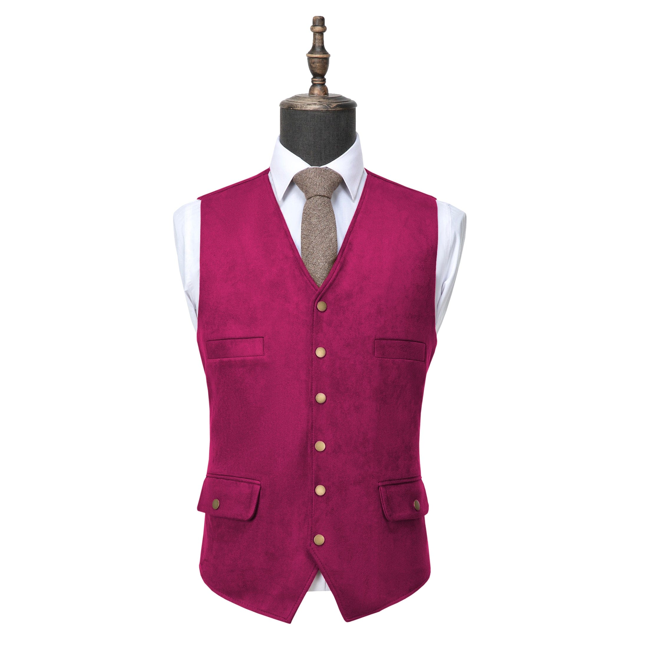 aesido Men's Casual V Lapel Suede Waistcoat