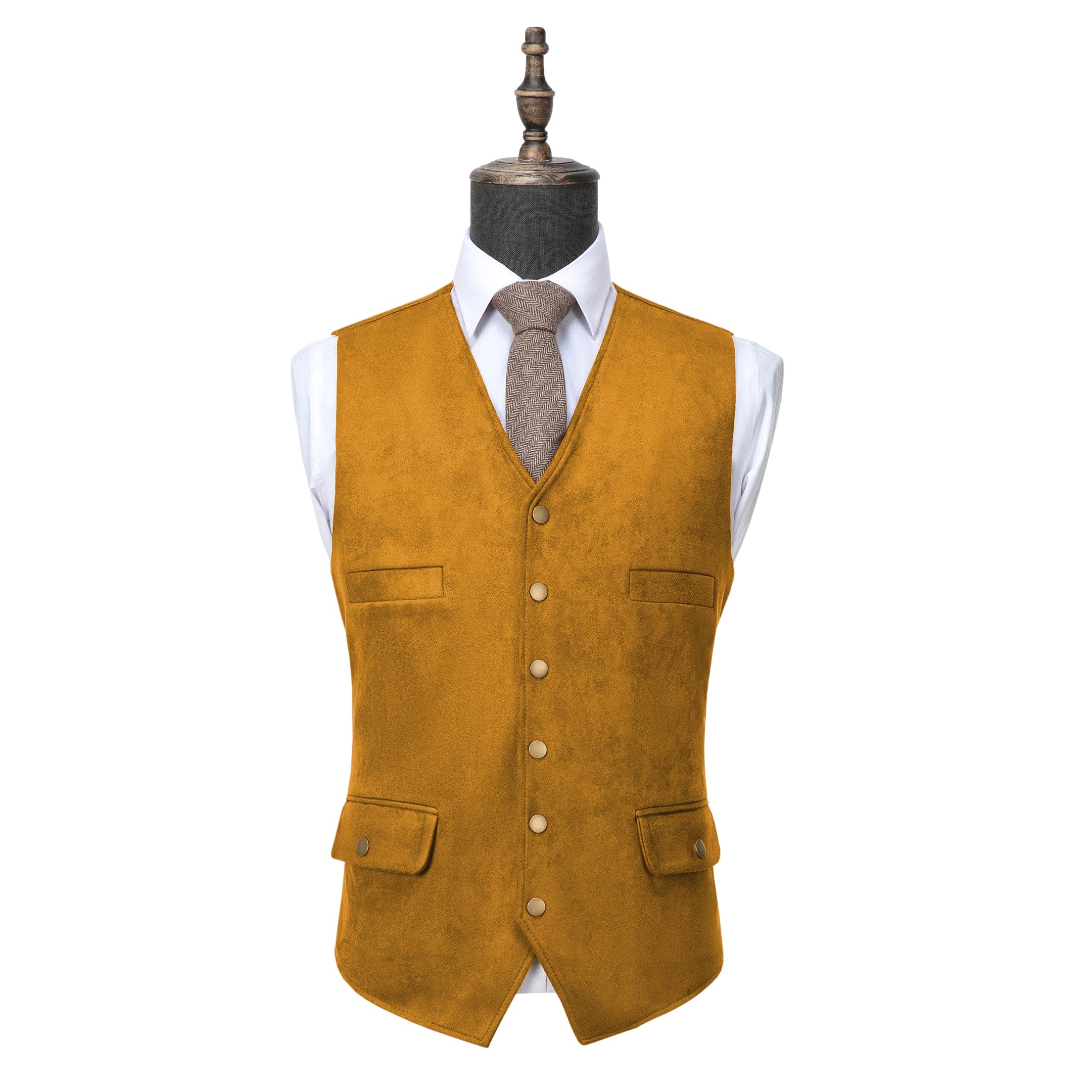 aesido Men's Casual V Lapel Suede Waistcoat