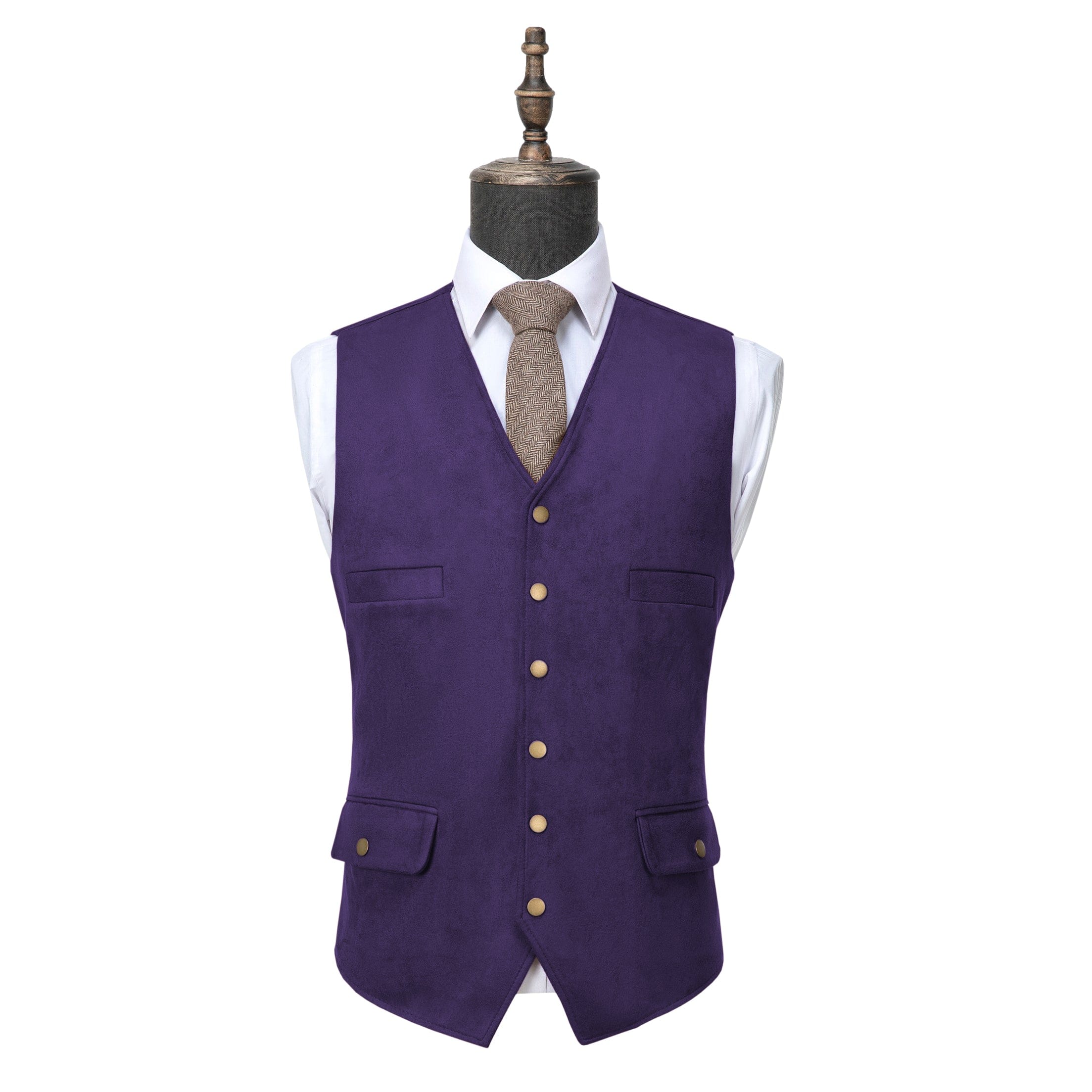 aesido Men's Casual V Lapel Suede Waistcoat