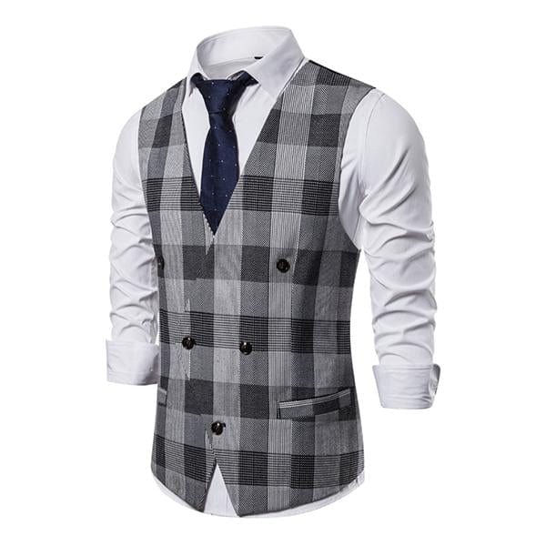 aesido Men's Casual V Neck Plaid Vest