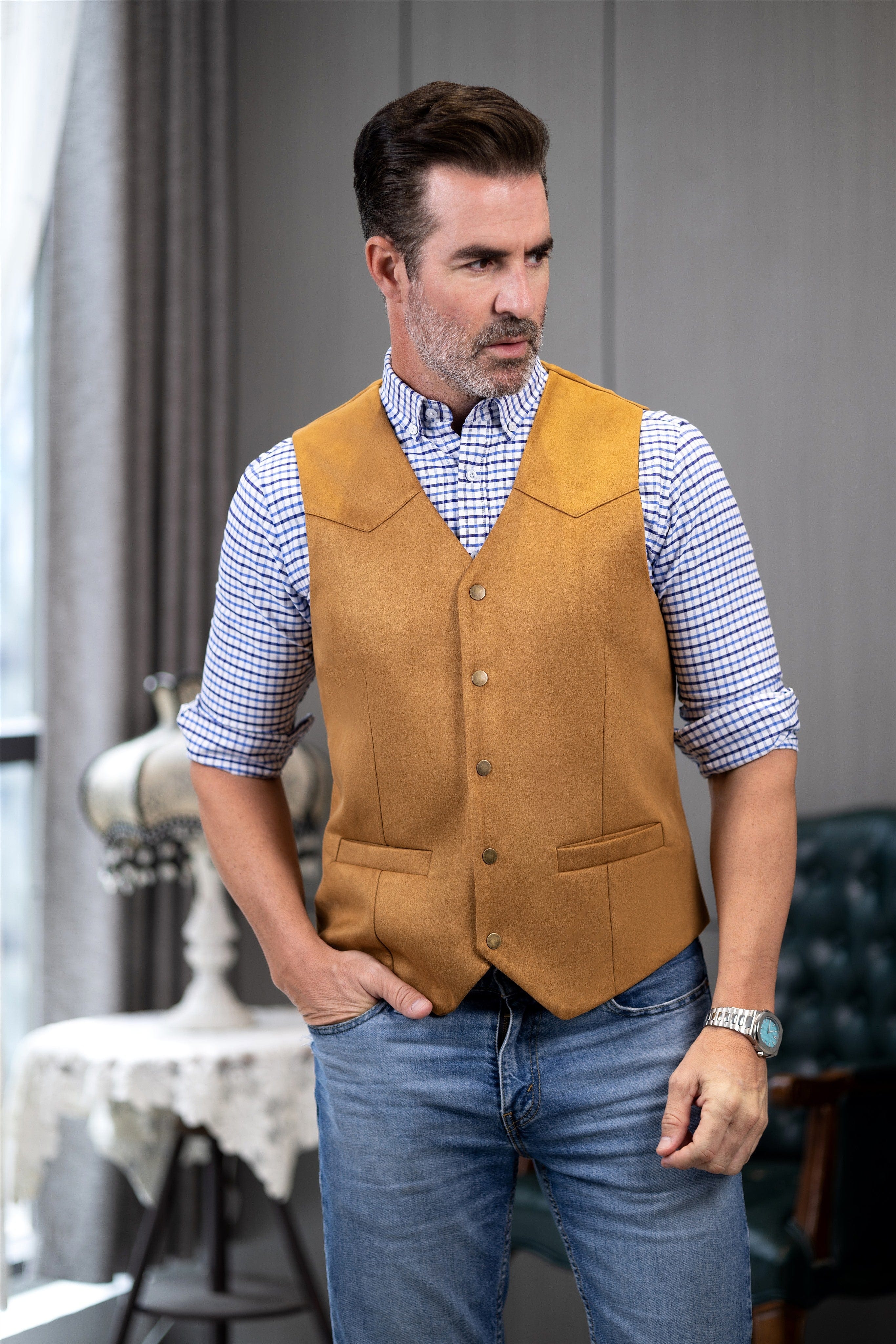 aesido Men's Casual V Neck Waistcoat