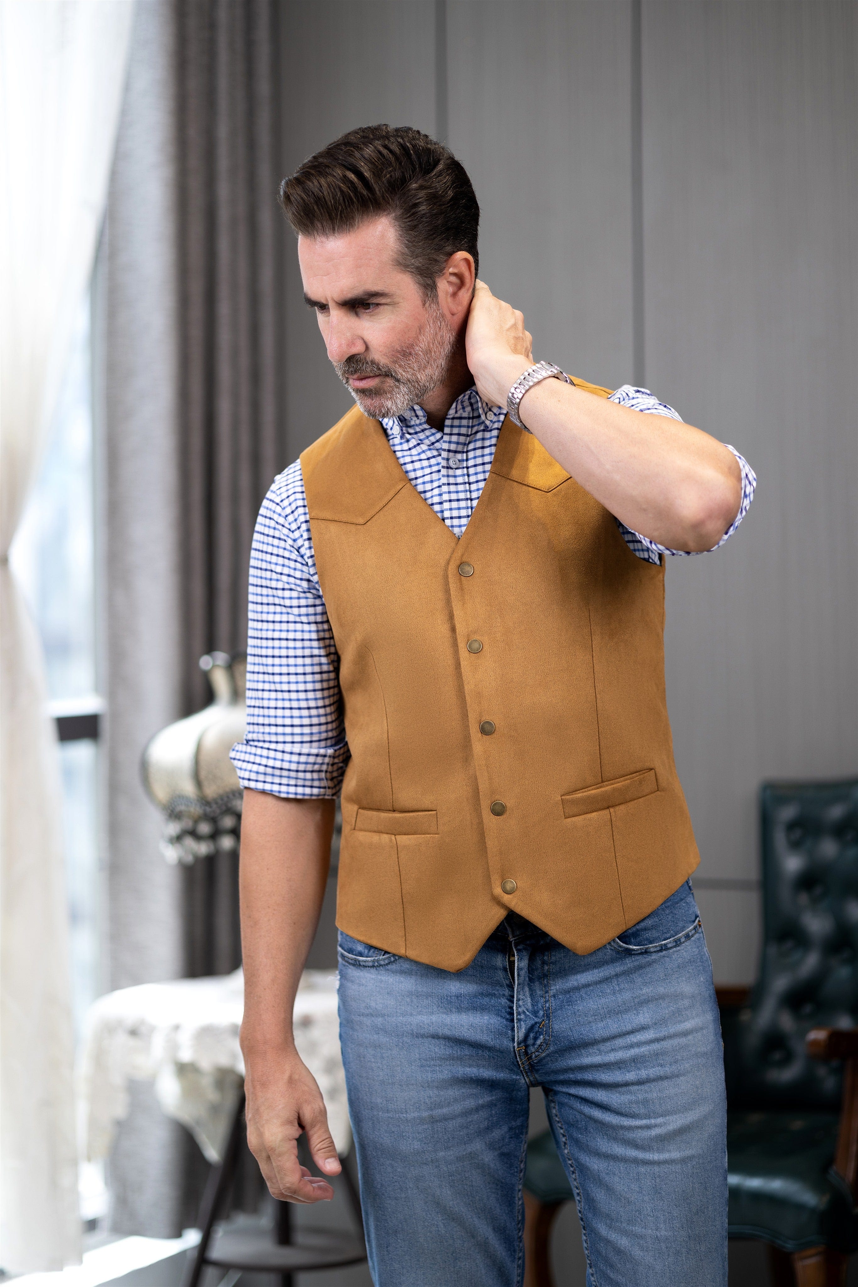 aesido Men's Casual V Neck Waistcoat