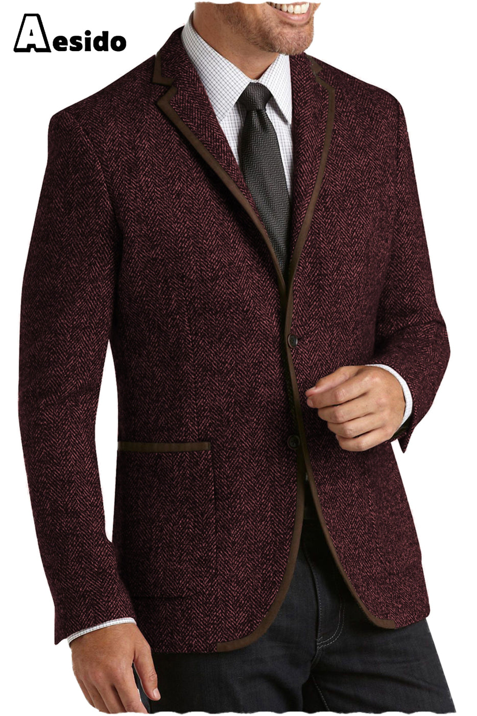 aesido Men's Double Button Notch Lapel Blazer