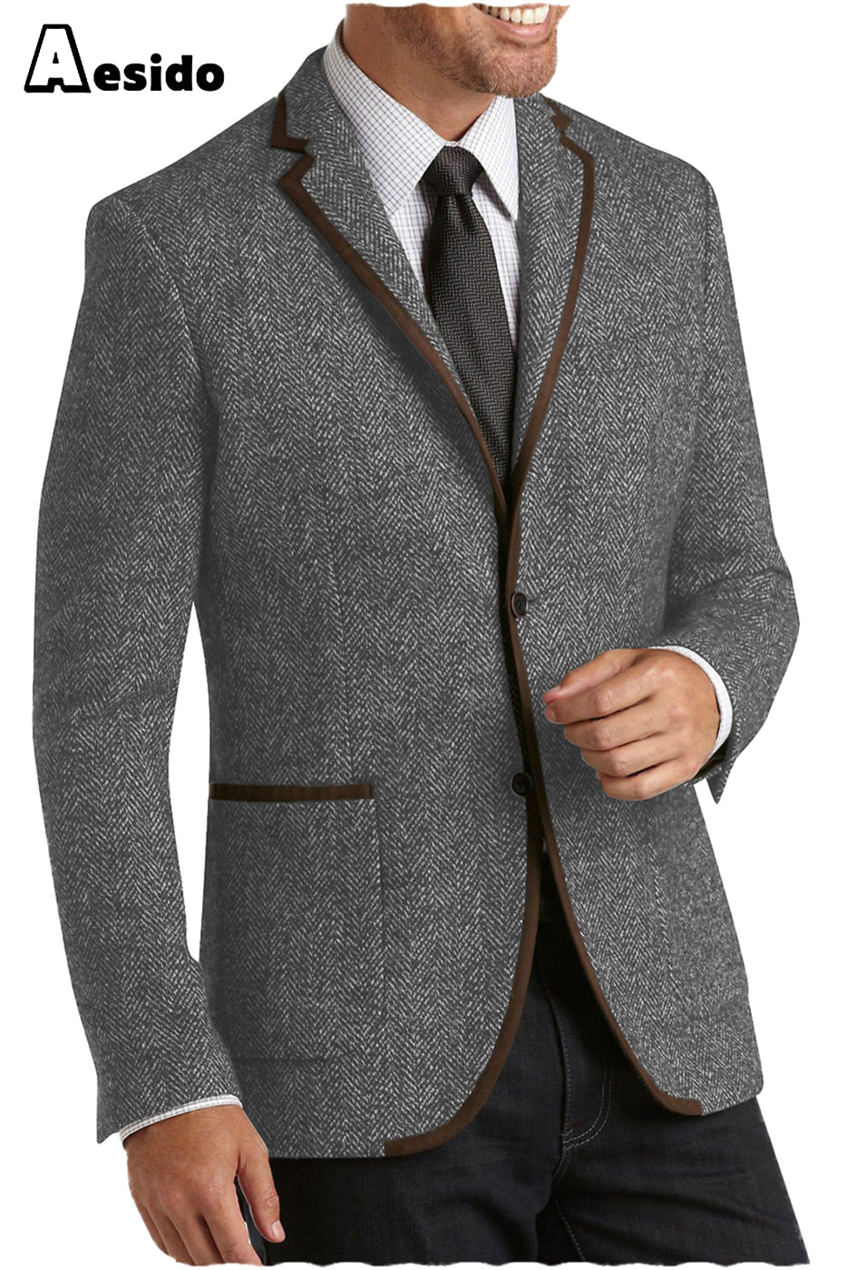 aesido Men's Double Button Notch Lapel Blazer