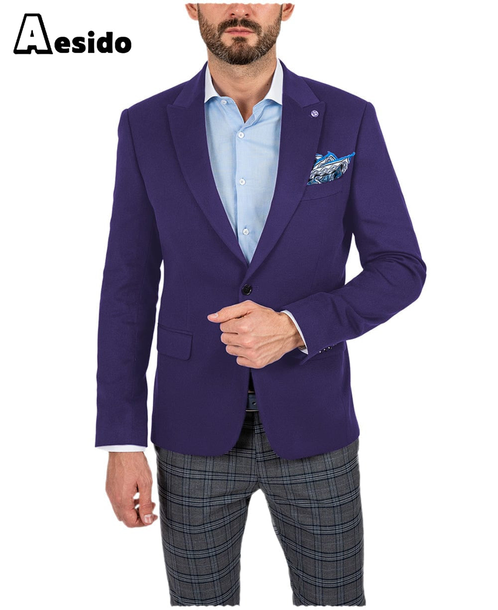 aesido Men's Double Button Peak Lapel Blazer