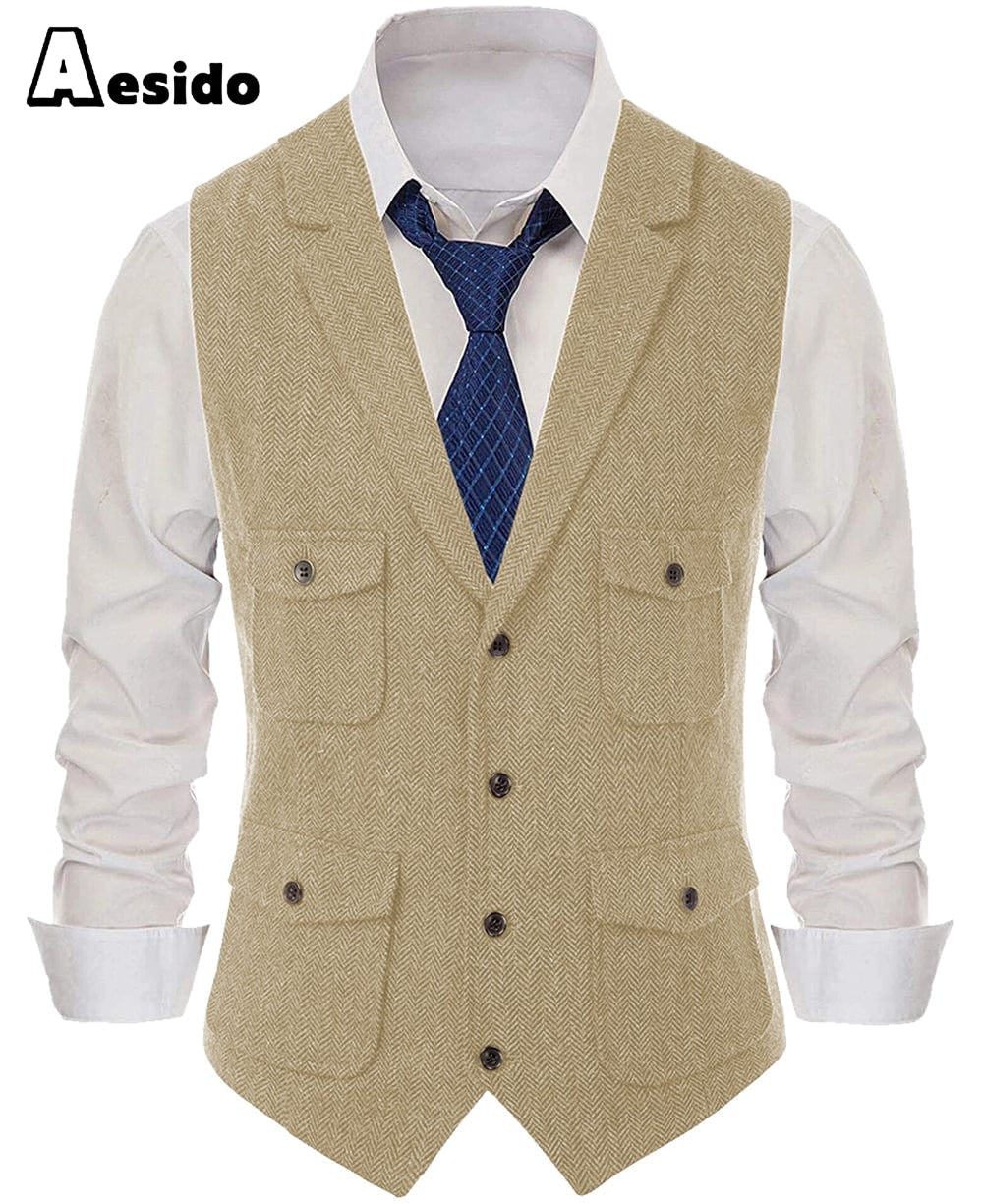 aesido Men's Single Breasted Notch Lapel Waistcoat