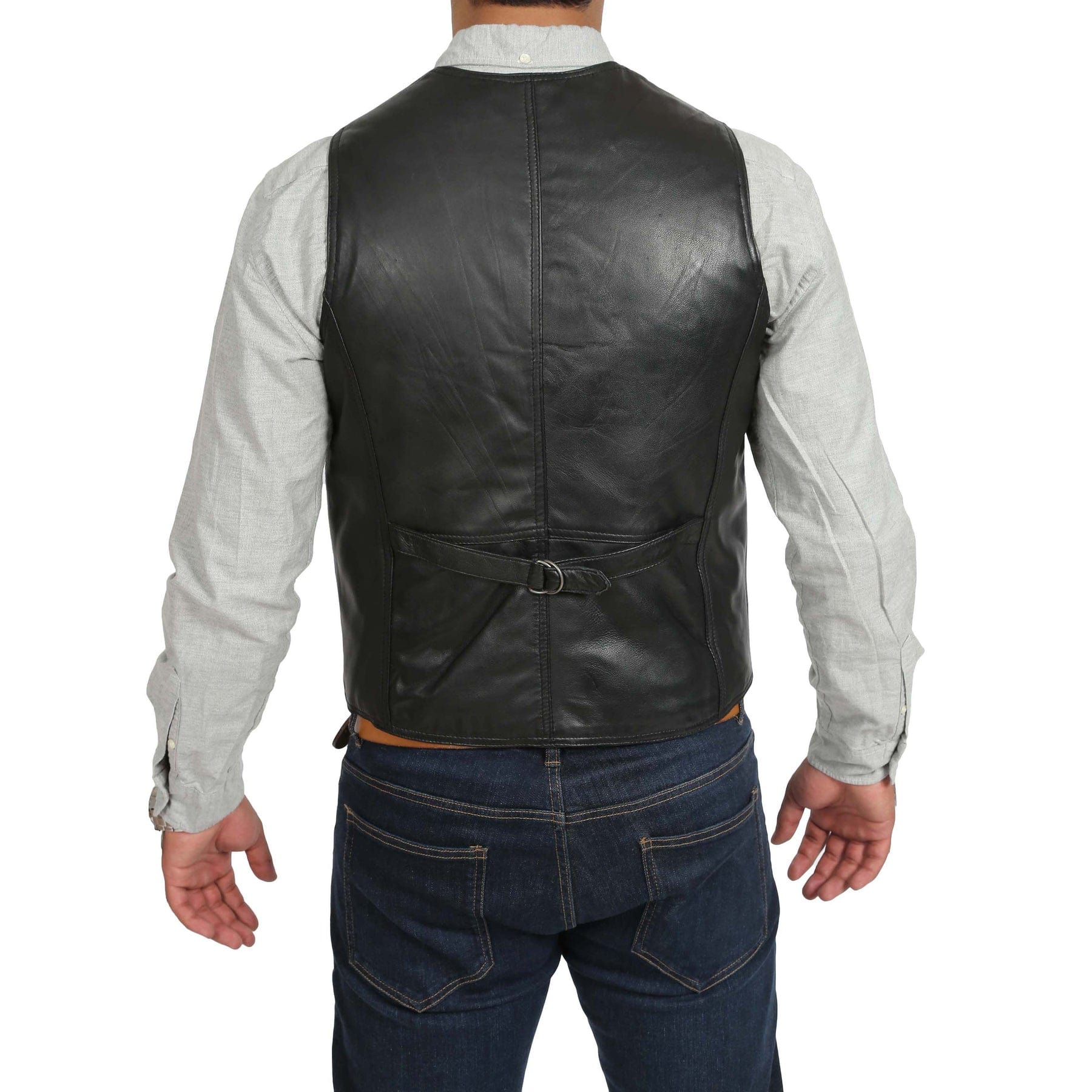 aesido Men's Single Breasted V Neck Leather Vest