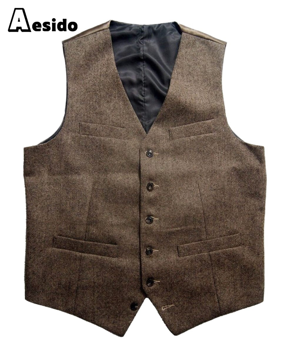 aesido Men‘s ’Single Breasted V Neck Waistcoat