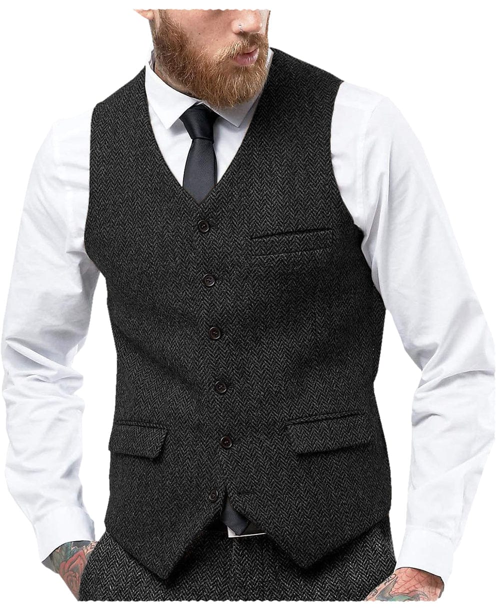 aesido Men's Single Breasted V Neck Waistcoat