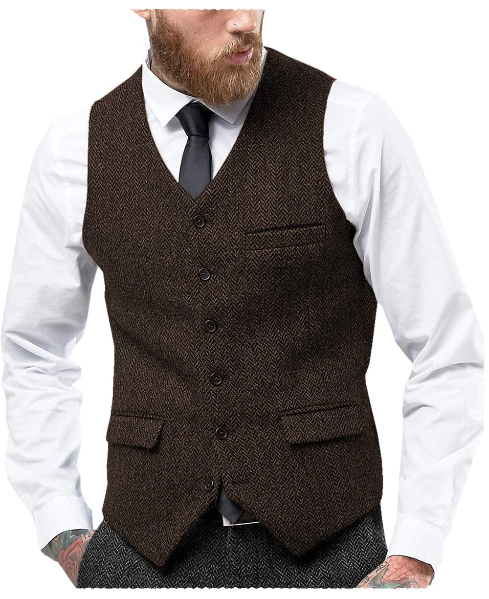 aesido Men's Single Breasted V Neck Waistcoat