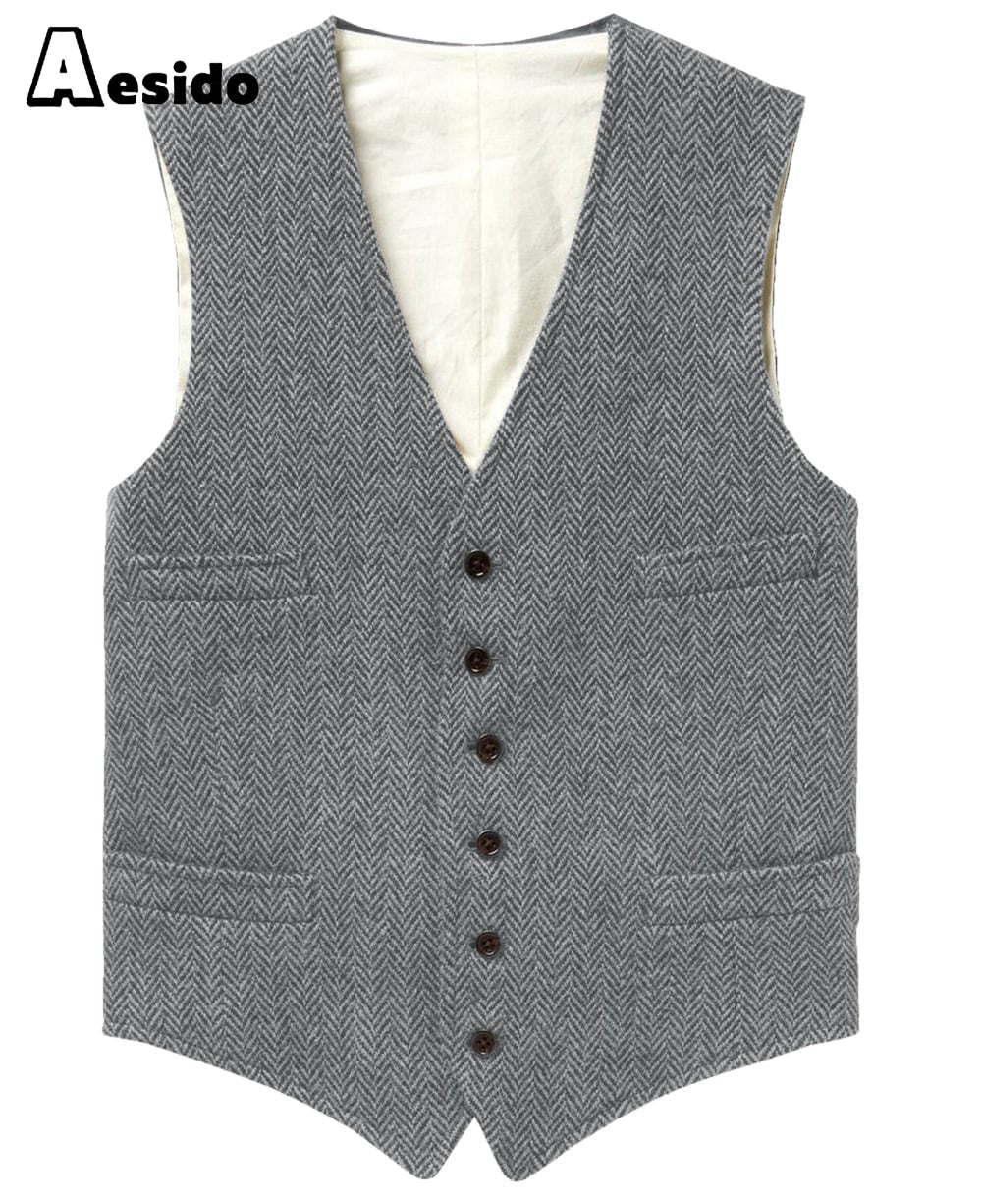 aesido Men's Single Breasted V Neck Waistcoat