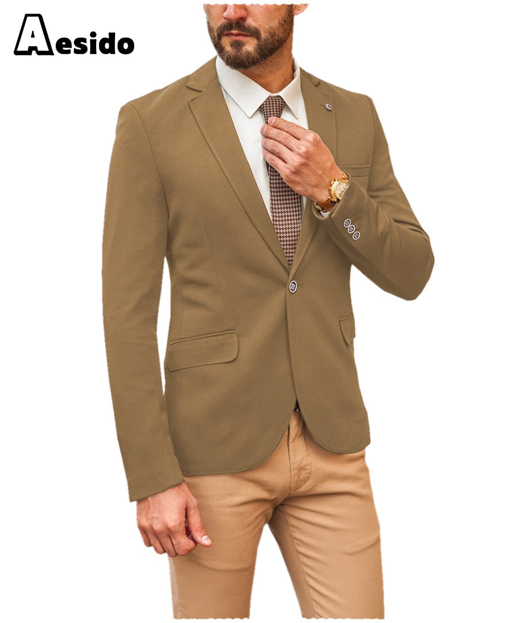 aesido Men's Single Button Notch Lapel Blazer