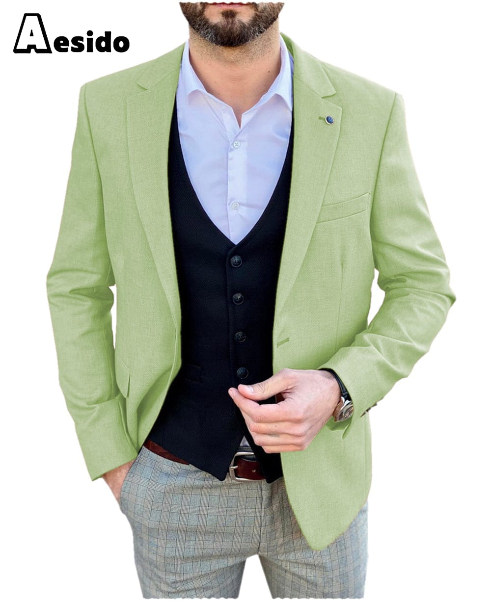 aesido Men's Single Button Peak Lapel Jacket