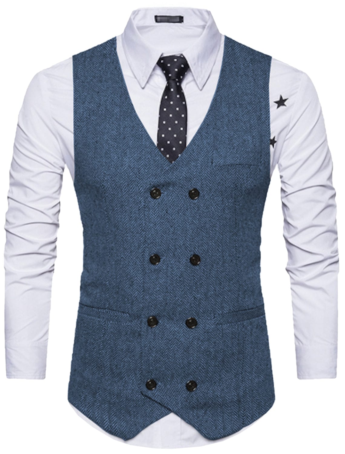 aesido Men's Solid Color Vest Double Breasted V Neck Business Casual Tweed Waistcoat