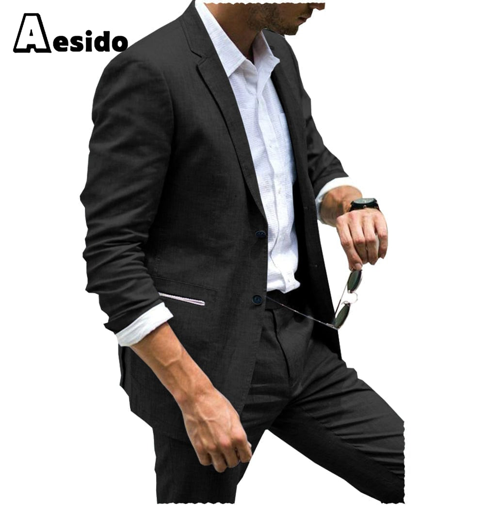 aesido Men's Suit 2-Piece Single Breasted Lapel Jacket (Suit + Pants)