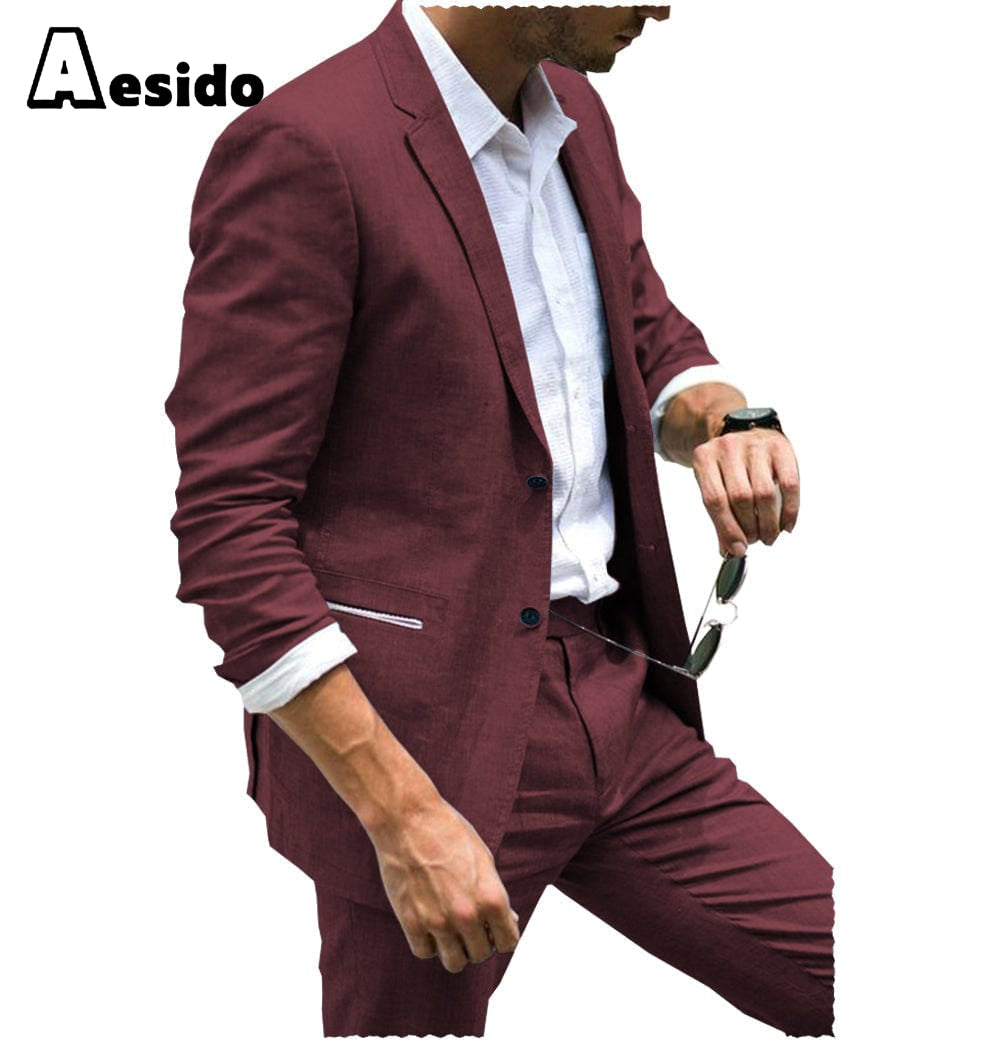 aesido Men's Suit 2-Piece Single Breasted Lapel Jacket (Suit + Pants)