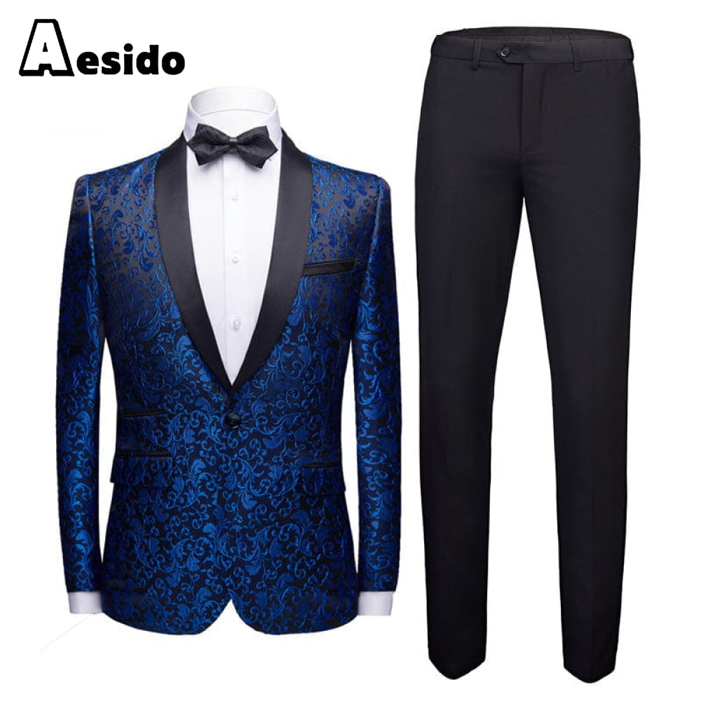 aesido Men's Suit 2Pieces Single Buttons Shawl Lapel Blazer (Blazer+Pants）