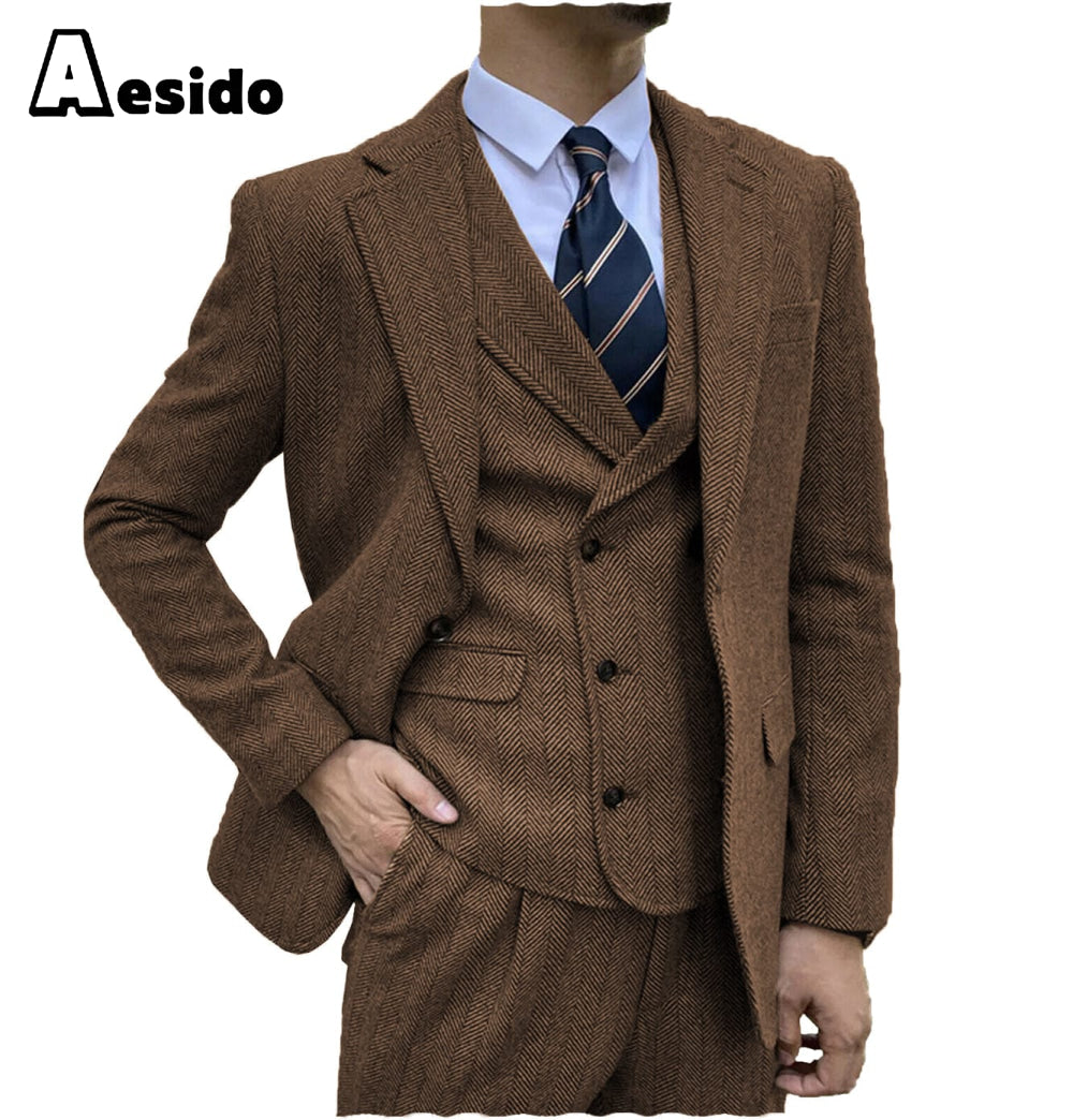 aesido Men's Suit 3 Piece Notch Lapel Blazer（Blazer+Vest+Pants）