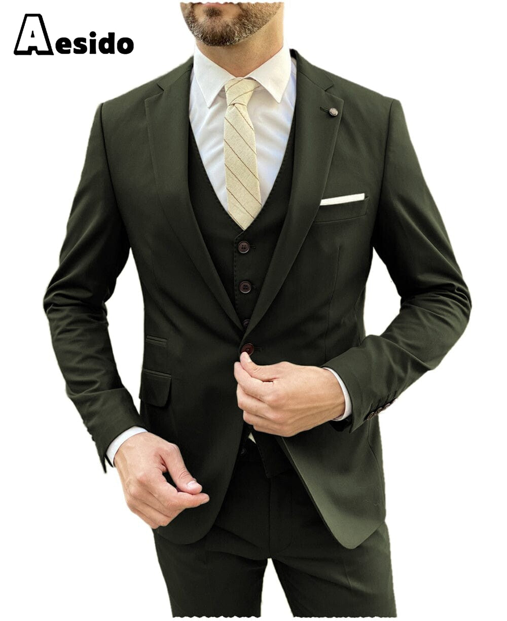 aesido Men's Suit 3 Pieces Single Buttons Notch Lapel Jacket（Blazer+Vest+Pants）