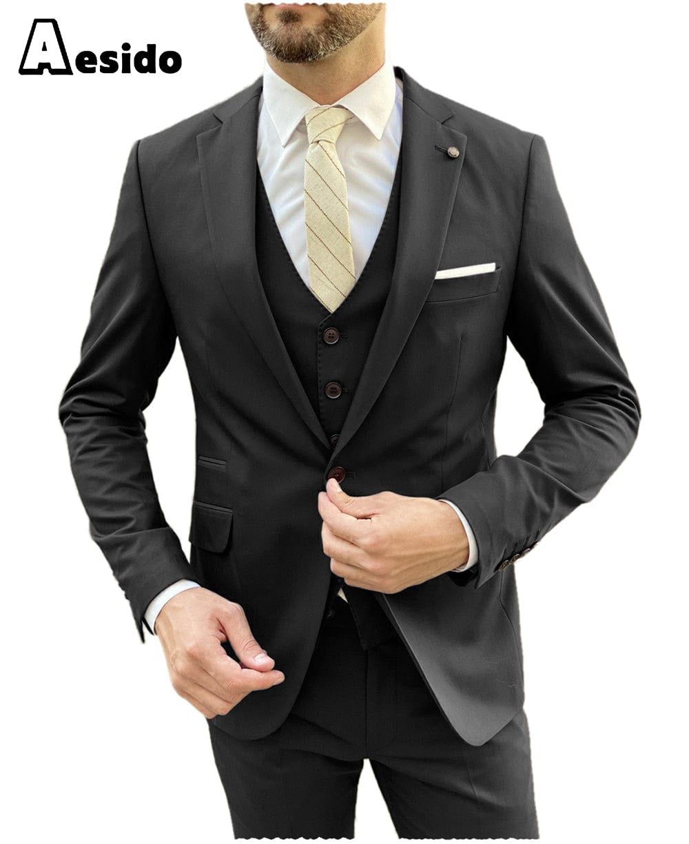 aesido Men's Suit 3 Pieces Single Buttons Notch Lapel Jacket（Blazer+Vest+Pants）