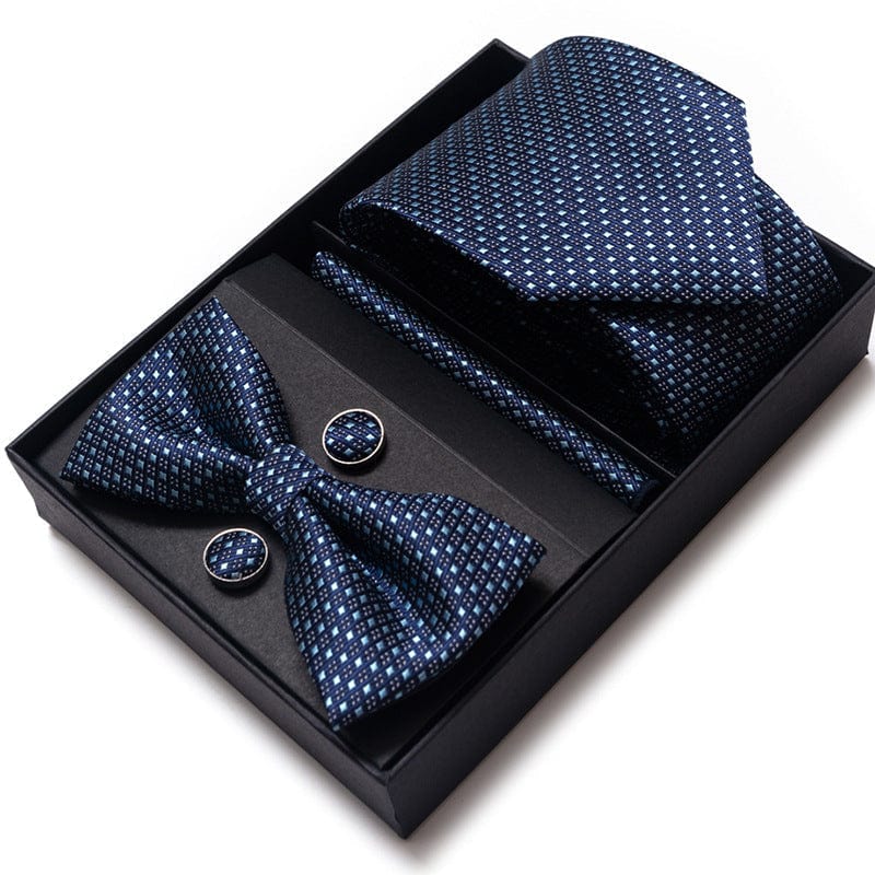 aesido Men's Tie 4-Piece (Tie + Bow Tie + Handkerchief + Cufflinks)