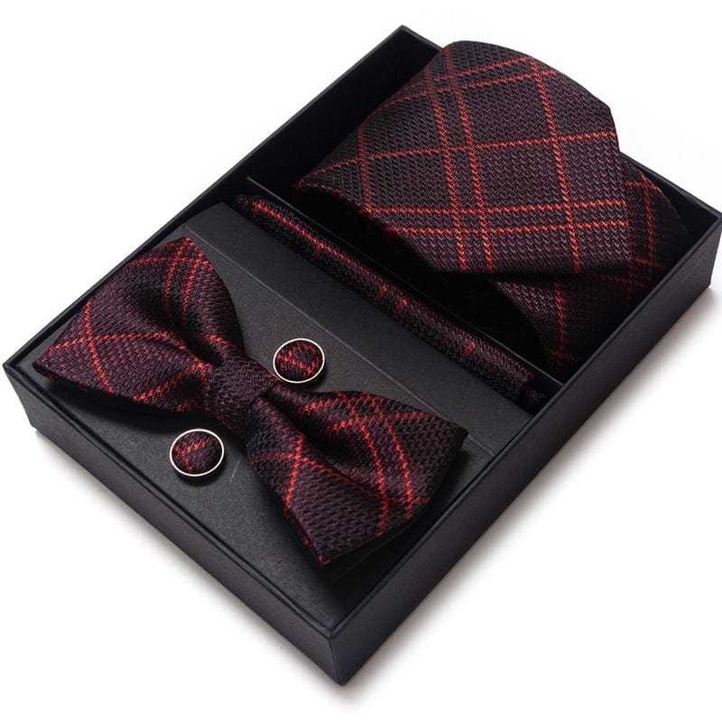 aesido Men's Tie 4-Piece (Tie + Bow Tie + Handkerchief + Cufflinks)