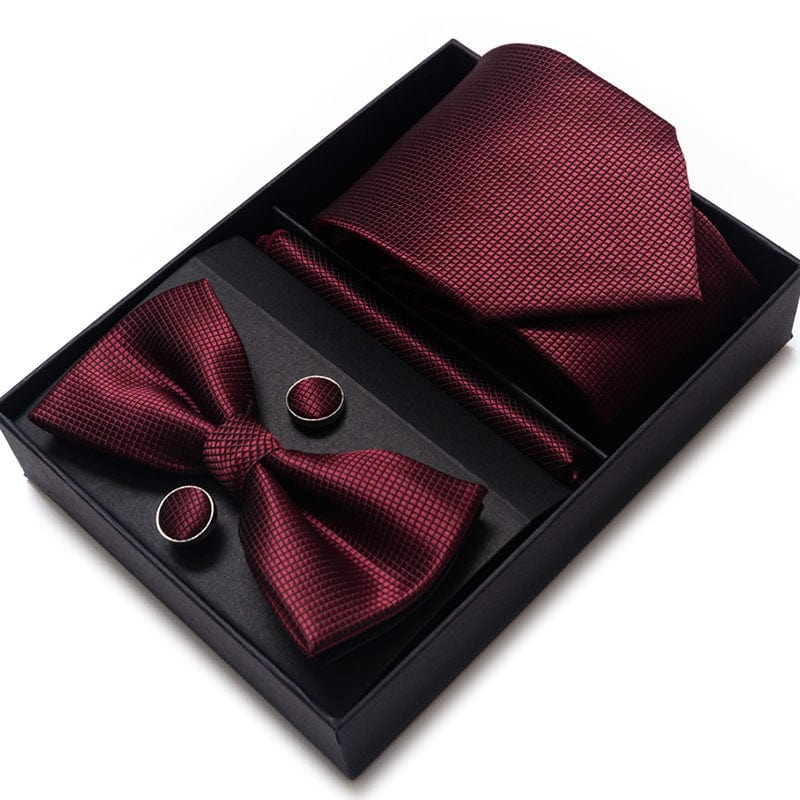 aesido Men's Tie 4-Piece (Tie + Bow Tie + Handkerchief + Cufflinks)