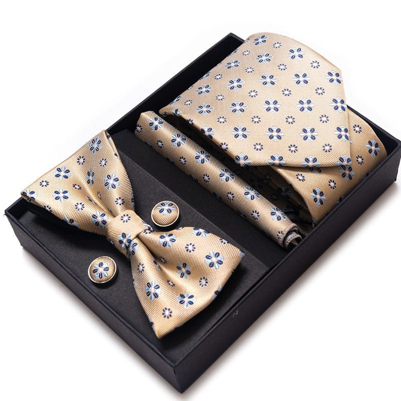 aesido Men's Tie 4-Piece (Tie + Bow Tie + Handkerchief + Cufflinks)