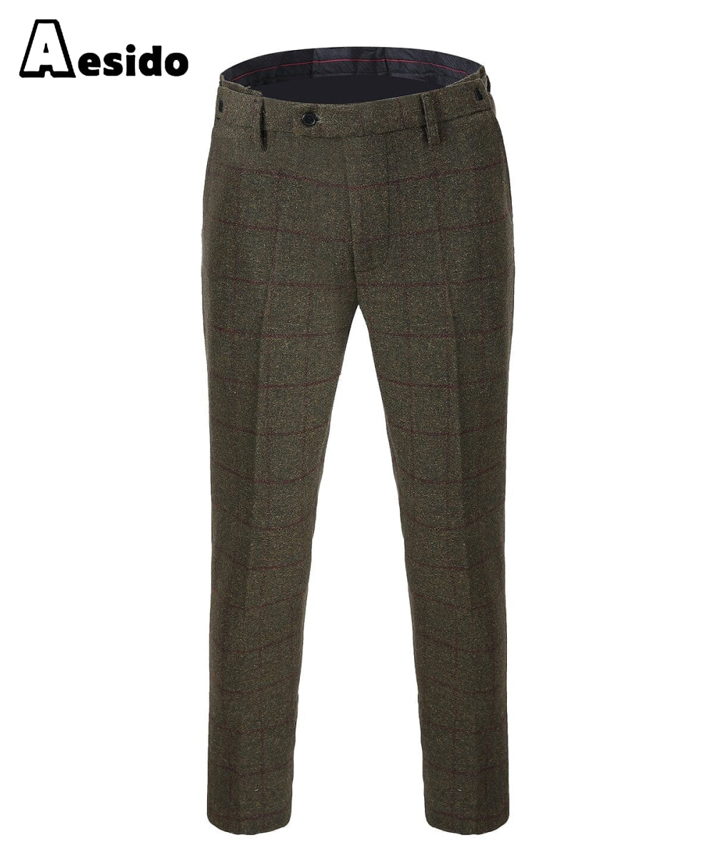 aesido Men's Tweed Plaid Trousers