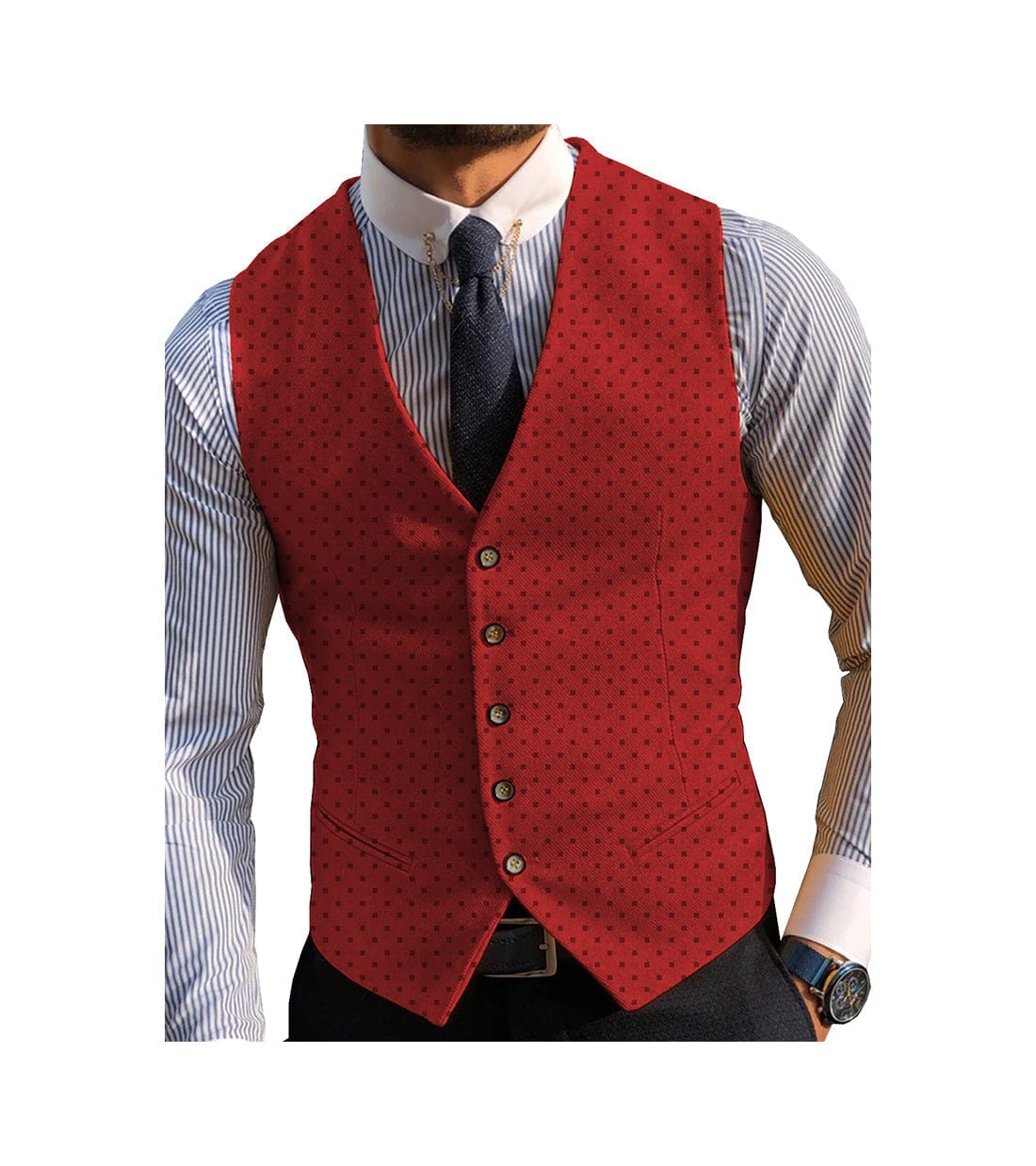 aesido Men's V Lapel Casual Slim Fit Waistcoat