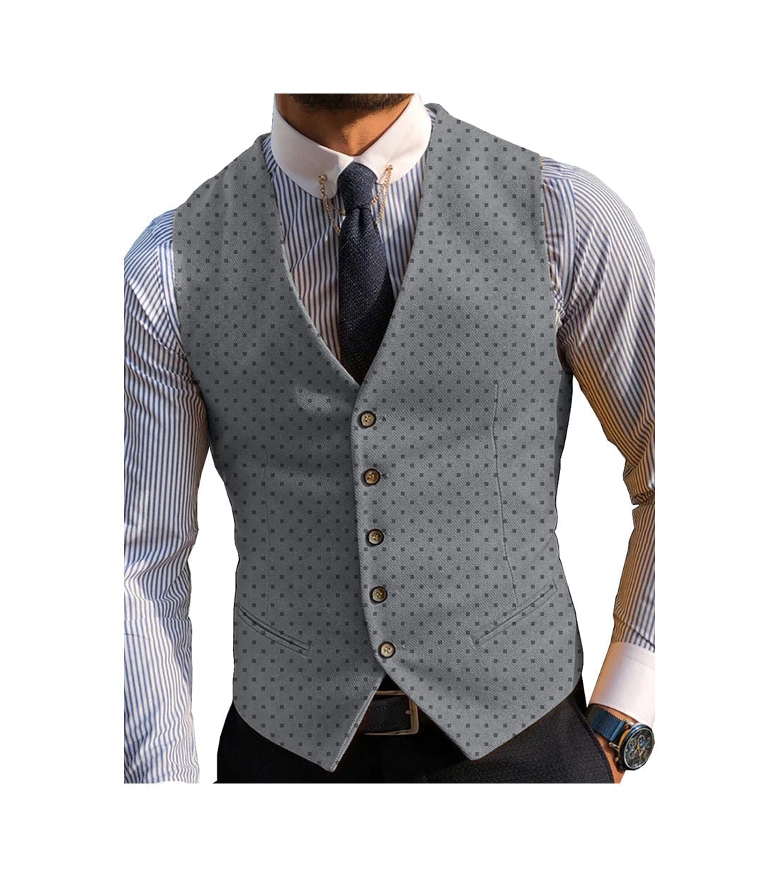 aesido Men's V Lapel Casual Slim Fit Waistcoat