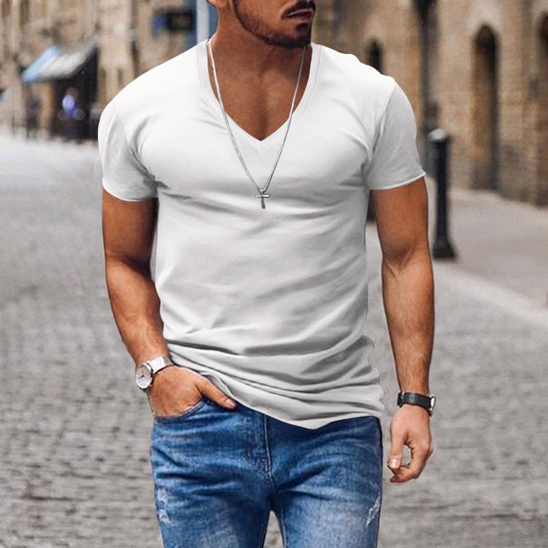 aesido Men's V Neck Solid Color Casual Short Sleeved T Shirt